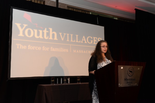 Ruby, Youth Villages-Germaine Lawrence Campus alumna, speaks at the Oct. 20 event in Boston.